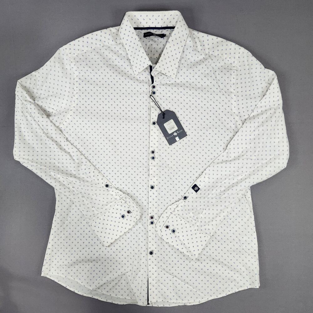 Stone Rose Men's dress shirt size 5 = XL double buttons "Dotted Flower Print"